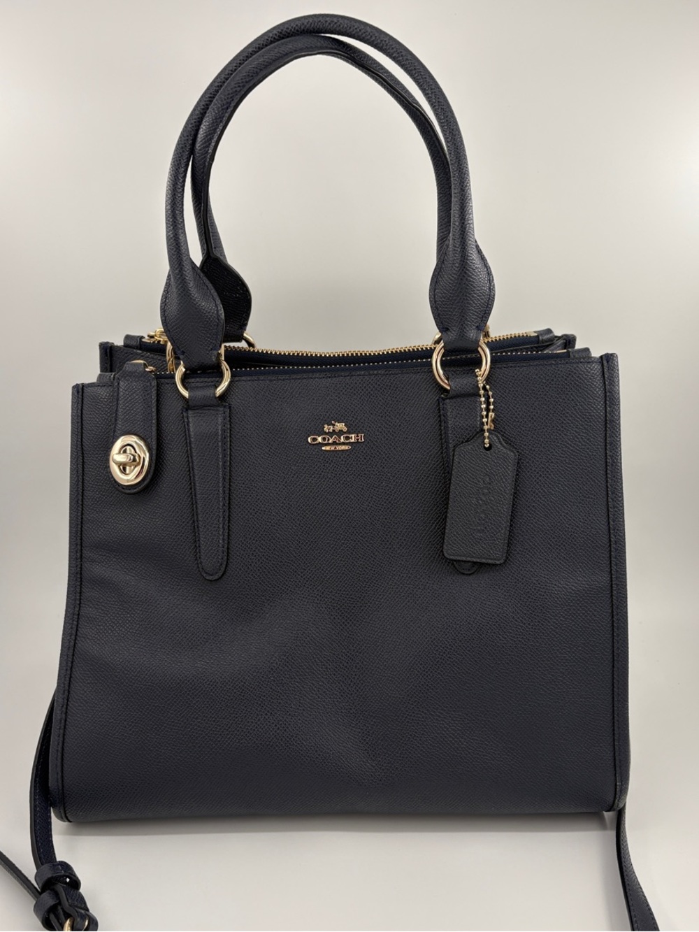 Coach Parker Navy Blue Leather Satchel with Gold Hardware